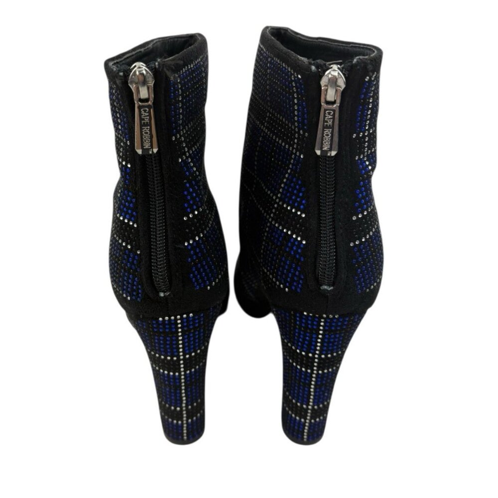 *NWOB Cape Robbin Mona Ankle Boots Womens 10 Blue Black Rhinestone Geo Heeled - Picture 7 of 13